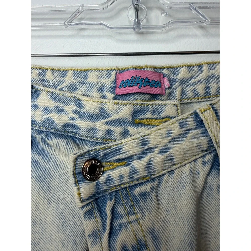 Edikted Asymmetrical Crossover Waist Acid Wash Boyfriend Baggy StraightLeg Jeans